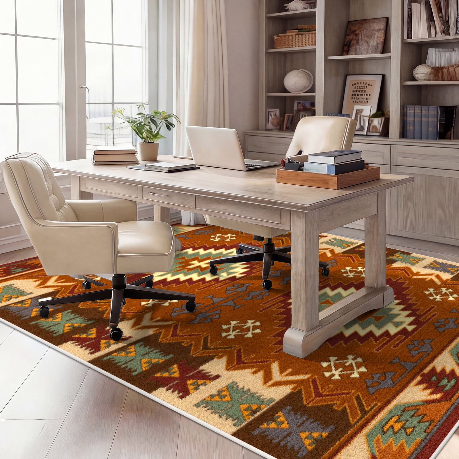 Washable Area Rug for Living Room, 4'x6' Geometric Pattern Non-Slip indoor Rug, Soft Low Pile & Stain Resistant Carpet for Bedroom, Dining Room, Kitchen, Entryway, Nursery