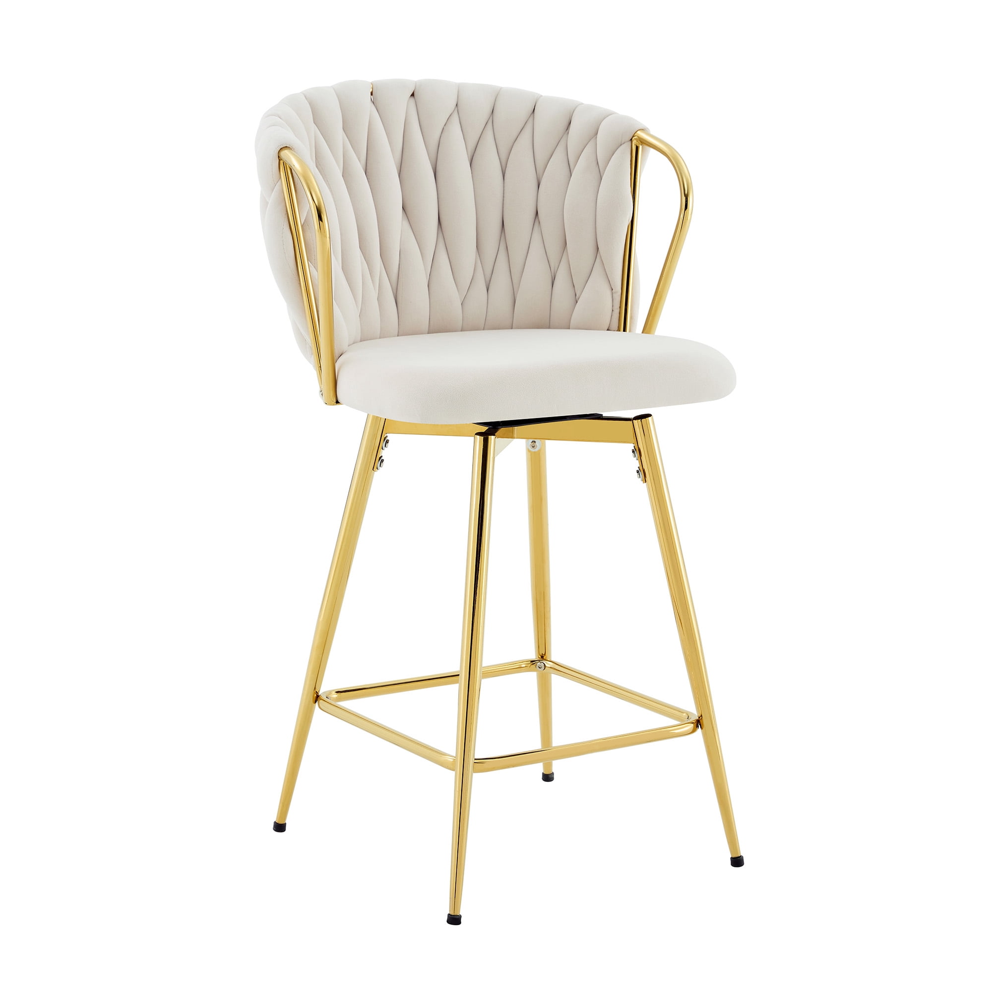 Alvantor Bar Stools Set of 2 Modern Velvet Braided Bar Stools Counter Stool Chairs for Kitchen Island Beige