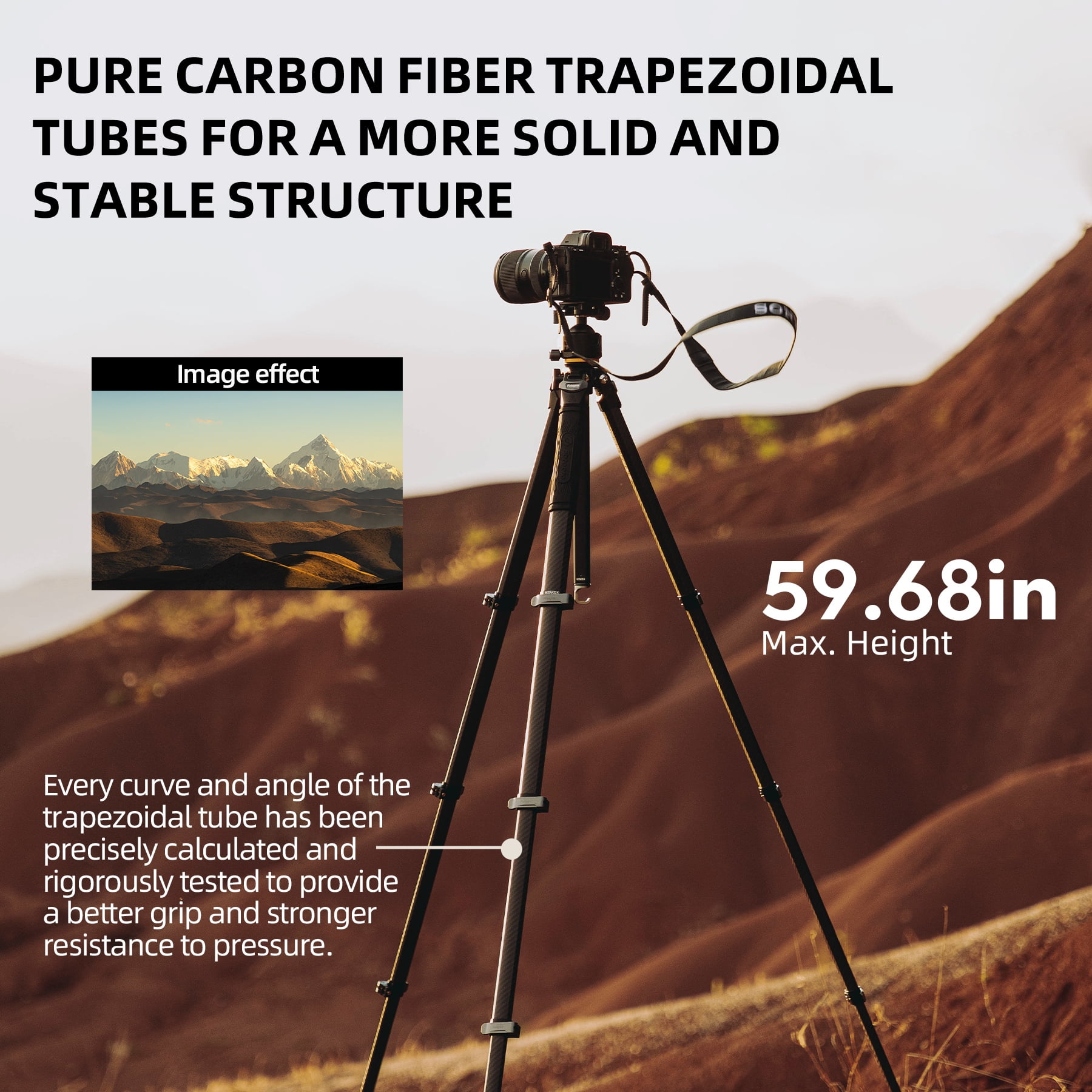 Fotopro Origin Compact Travel Tripod, Professional 60" Carbon Fiber Camera Tripod with Arca-Swiss Quick Release, Super-Large Ball Head Tripod for Photography, Max Load 15kg/33 lbs