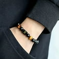 thumbnail image 2 of HOOUN Letter Bracelet 10 mm Natural Black Onyx Bracelet Tiger Eye Bracelet Men Women-J, 2 of 6