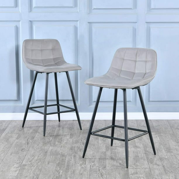 2pcs Velvet Barstools With Backs And, Grey Upholstered Counter Stools With Backs