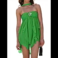 thumbnail image 3 of Vestido Mini Ajustado con Volantes, Estampado, Sin Mangas y Espalda Descubierta para Mujer. Verde L, 3 of 10