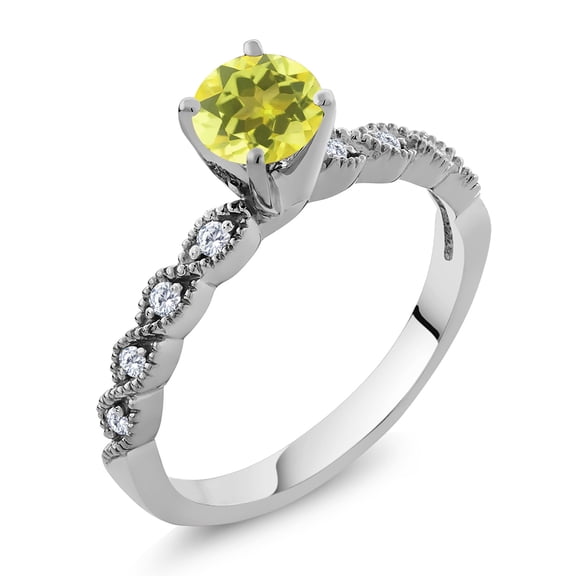 Gem Stone King 925 Sterling Silver Ring Round Canary Mystic Topaz and Moissanite (1.12 Cttw, Size 8)