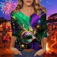 thumbnail image 2 of Women's Blouses Plus Size,Mardi Gras Shirts for Women 3/4 Sleeve Sequin V Neck Mardi Gras Outfits Summer Graphic Holiday Carnival Shirt, 2 of 5