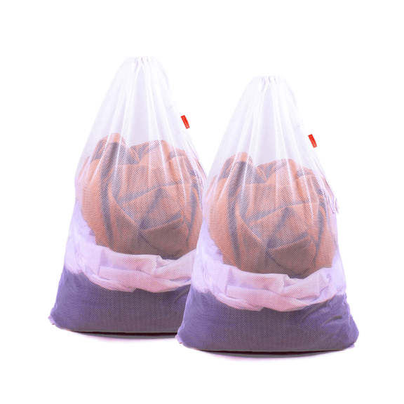 White Mesh Laundry Bags 2 Pack, 24 x 36 Inches Heavy Duty Drawstring Wash Bags for Travel Dorm Home