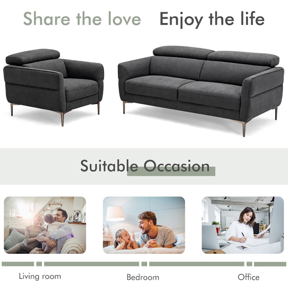 Finihen Sofa Set, Modern Sofa Couch, Modern Couched Sofa set with Adjustable Headrest, for Living Room, Bedroom, Gray