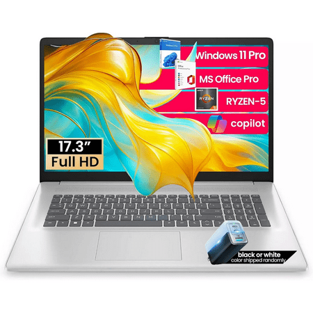 HP 17 inch Laptop with AI Copilot, 17.3" FHD Business and Students PC, AMD Ryzen 5 7430U, Ms Office Pro, Windows 11 Pro, Numeric Keypad, Wi-Fi 6 (16GB RAM | 512GB SSD)