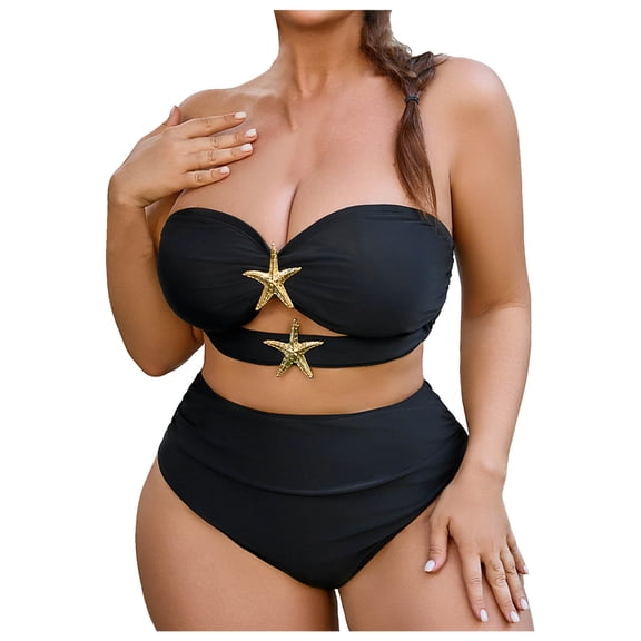 HAPIMO Women's Bikini Set Plus Size Padded Cups Removable Straps Flexible Material For Look For Beach Outings Black L
