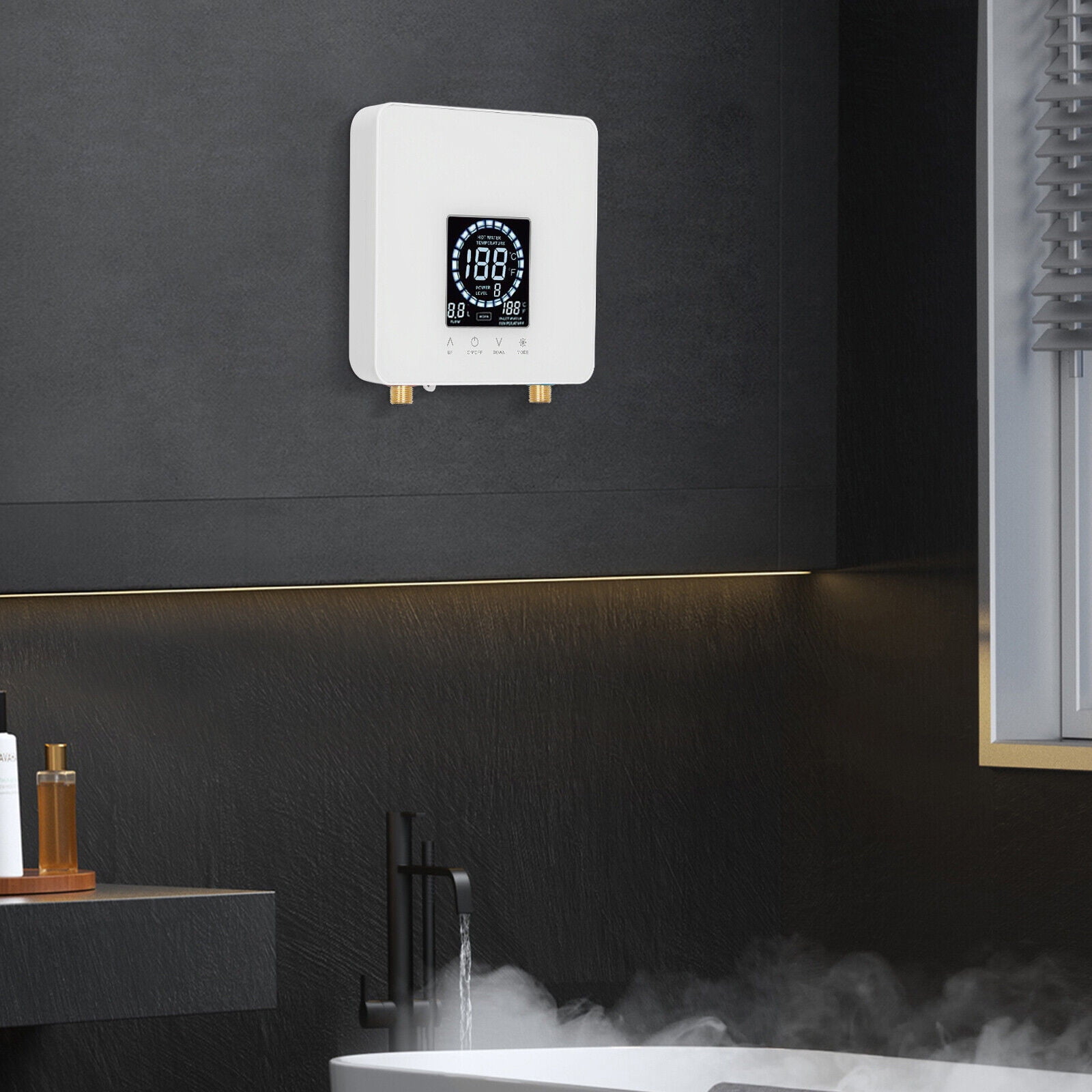 7500W Modern Instant Electric Water Heater with Led Display White IPX4 for Kitchens, Bathrooms