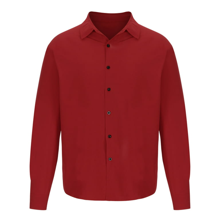 YYDGH Men's Muscle Dress Shirts Slim Fit Stretch Long Sleeve Casual Button  Down Shirt(Red,XL)