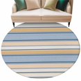 thumbnail image 2 of Retro Stripes Round Living Room Rugs 8 ft, White Brown Striped Blue Lines Vintage Washable Large Area Rug with Non-Slip Sturdy Edge Binding Round Carpet for Dining Room Kitchen Office, 2 of 9