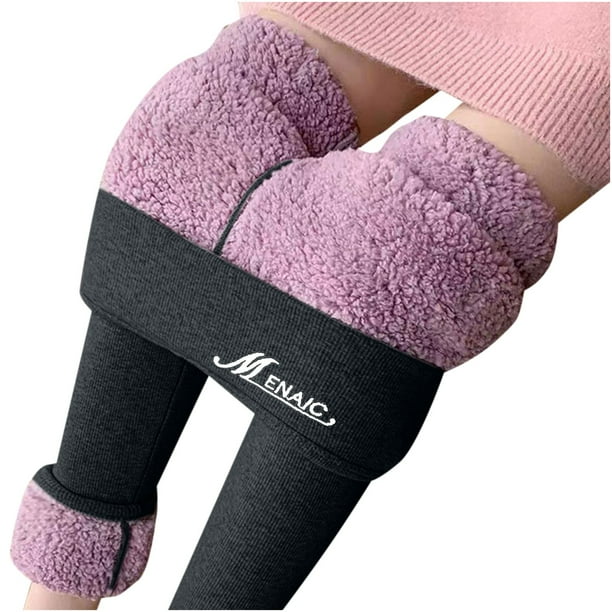 Winter Leggings for Women Fleece Lined Fluffy Sherpa Pocket Wool Pants