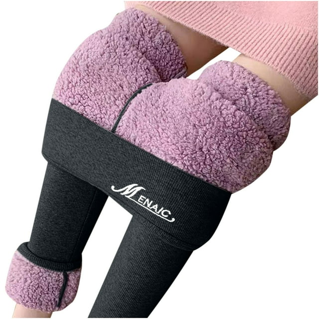 Winter Leggings for Women Fleece Lined Fluffy Sherpa Pocket Wool Pants