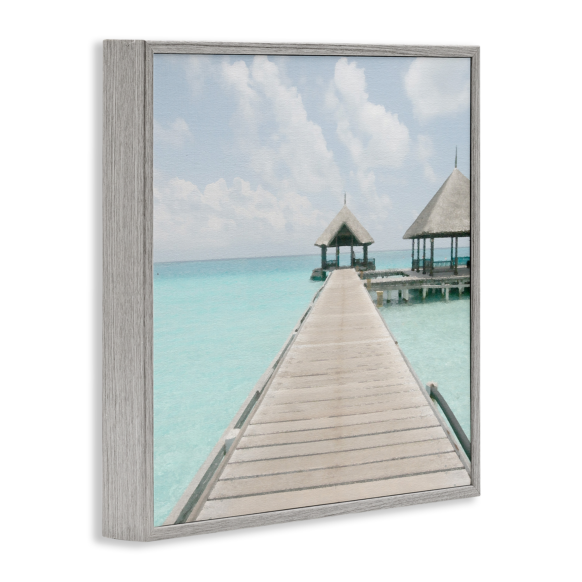Stupell Industries Tropical Long Pier Coastal Photography Gray Framed Art Print Wall Art, 17 x 17