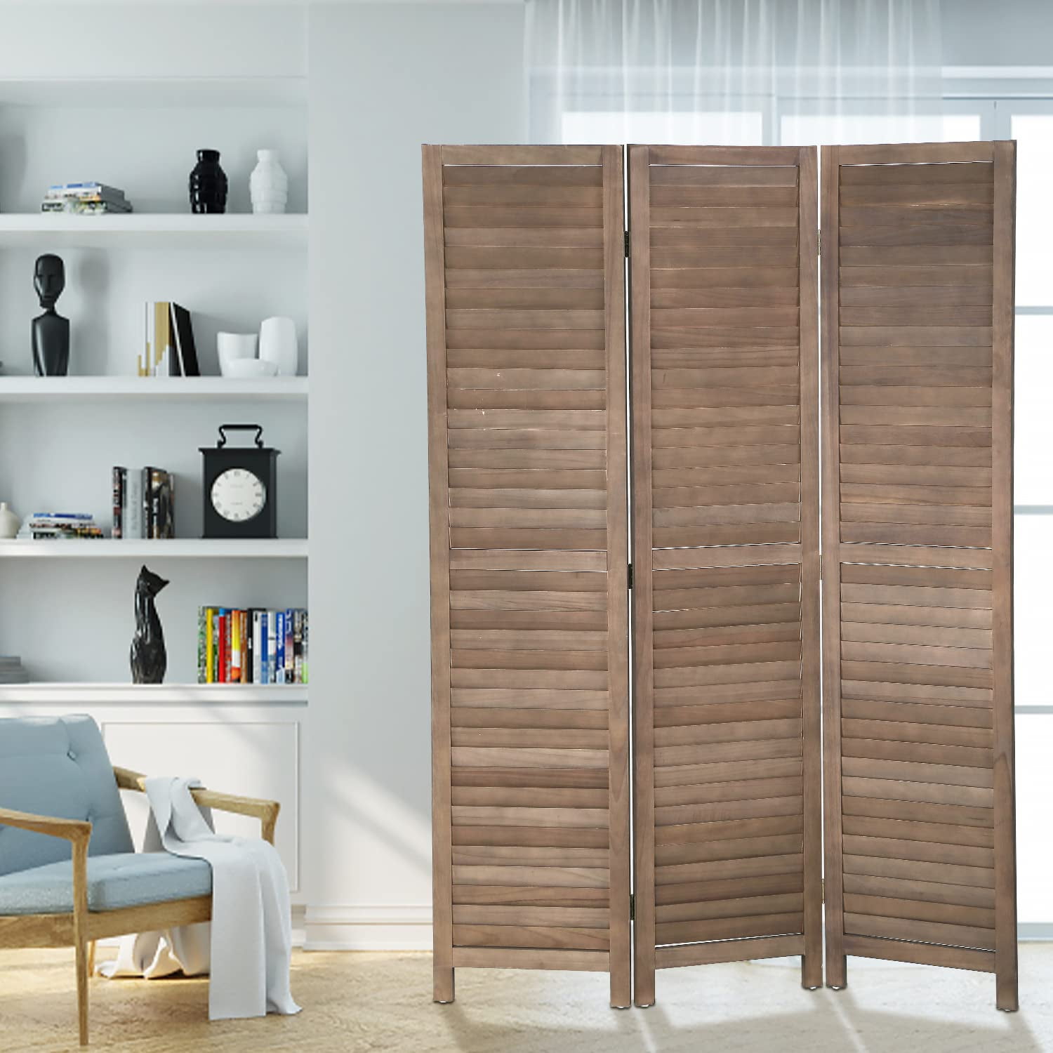 YRLLENSDAN Room Dividers and Folding Privacy Screens, Wall Divider for Living Room, Freestanding Indoor Room Divider for Room Separation, Brown 3 Panels