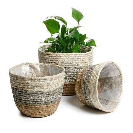 Straw Plant Basket for Indoor Outdoor Plant  Natural Straw Plant Basket for Plant  DIY Handmade Woven Flower Pot Storage Basket Gardening Supplies  Decorative Plant Pot