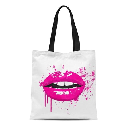 SIDONKU Canvas Tote Bag Girly Glamour Makeup Lips Kiss Beauty Reusable Handbag Shoulder Grocery Shopping Bags