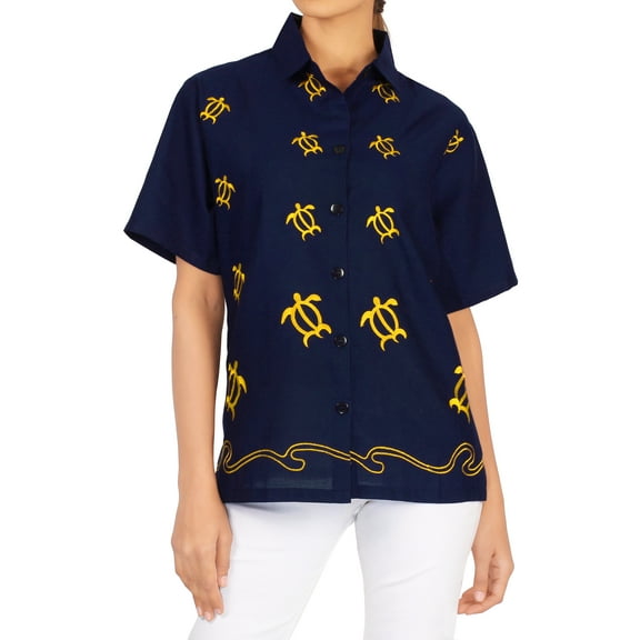 HAPPY BAY Women Hawaiian Boyfriends Shirt Ladies Beach Blouses Tops S Black_X14