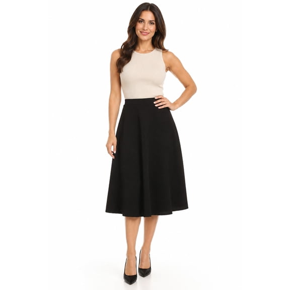 Women's Flared Lightweight Elastic Midi A-Line Skirt, Comfortable and Stylish Skirt