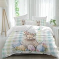thumbnail image 2 of Easter Egg Rabbit Bedding 3 Piece Duvet Cover Set California King, Colorful Grid Checkered Polka Dots Soft Microfiber Comforter Cover with Zipper Closure & Pillowcases, FadeResistant Quilt Cover, 2 of 9