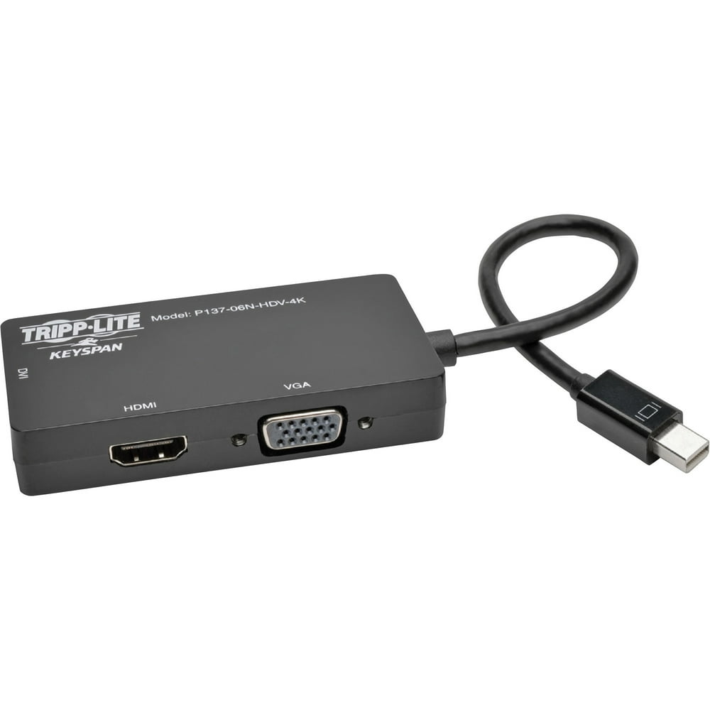 Tripp Lite 6in Mini DisplayPort to VGA / DVI / HDMI Adapter Converter 4Kx 2K 6", Black, 1 Each