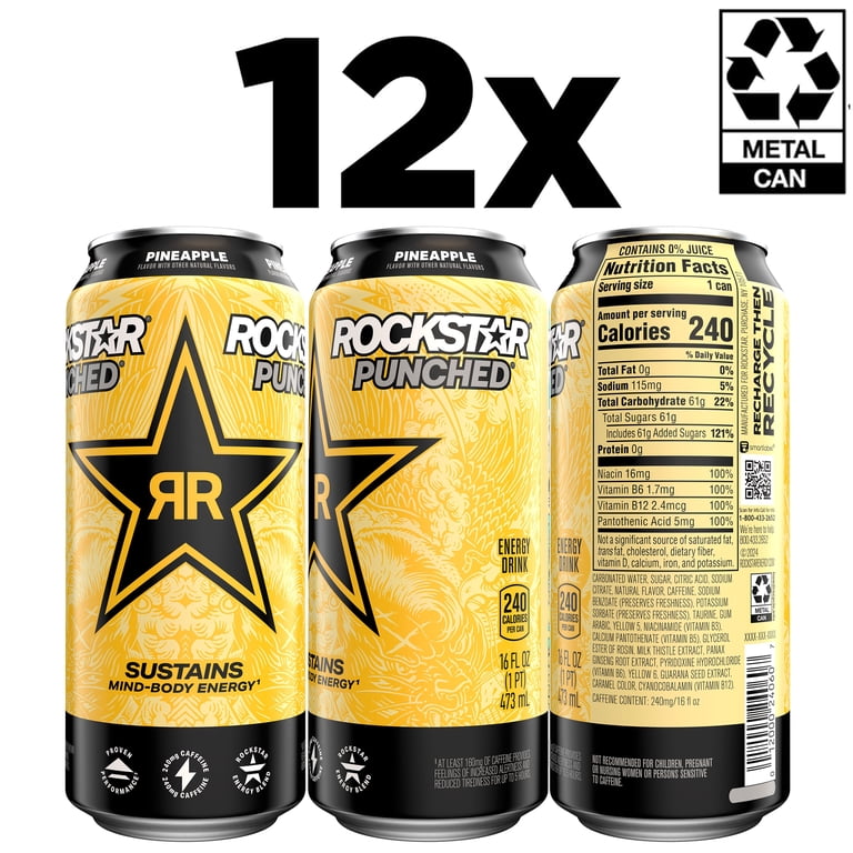 Rockstar, Energy Drink, 16 fl oz, Punched Pineapple 12 Pack