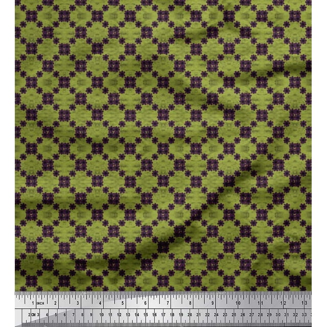 Soimoi Poly Georgette Fabric Check & Floral Artistic Printed Fabric 1 Yard 52 Inch Wide