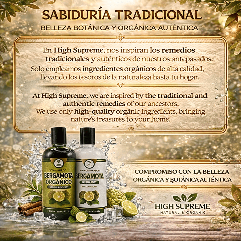 Shampoo Organic Bergamot + Conditioner (16.9 fl oz) with Aloe Vera & Rosemary | SHAMPOO ORGÁNICO BERGAMOTA con Sábila & Romero + Acondicionador - 500 ml - Biotina