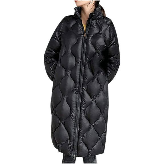 Lindreshi Winter Coats for Women Trendy Winter Fashion Woman Middle Length and Thickened Medium Length Stand-Up Collar Down Cotton Jacket Coat
