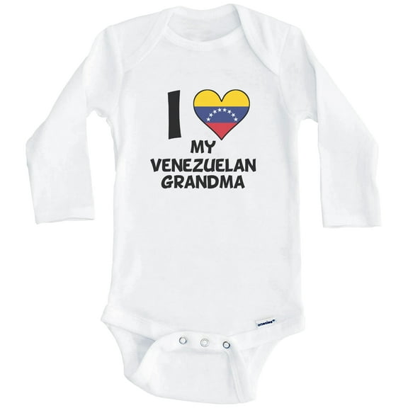 I Heart My Venezuelan Grandma Venezuela Flag One Piece Baby Bodysuit (Long Sleeve), 0-3 Months White