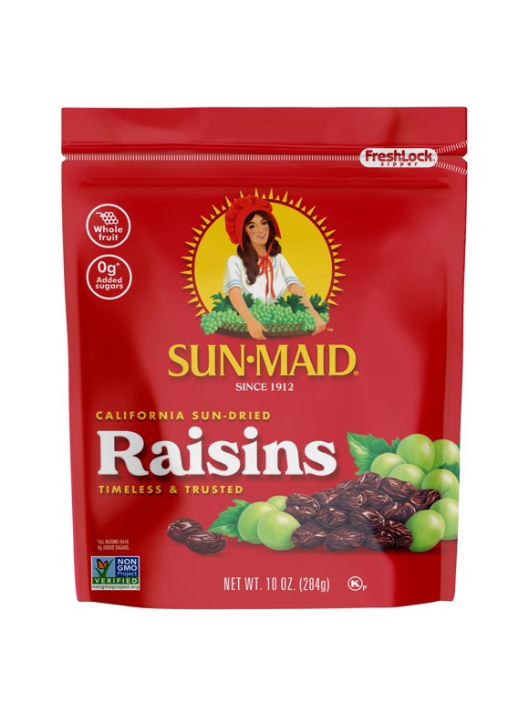 Sun-Maid California Sun-Dried Raisins, Dried Whole Fruit, 10 oz Bag