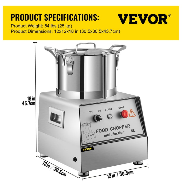 VEVOR 25-Cup Silver Capacity Commercial Food Processor Electric Food Cutter 1400 RPM Stainless Steel Grain Mill