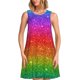thumbnail image 1 of Easygdp Rainbow Glitter para Vestido Transpirable de Mujer, Vestido Suelto de Manga Corta con Pliegues y Bolsillos para el Verano, 1 of 7