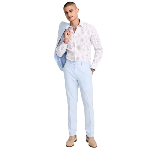 Bar Iii Mens Slim fit Dress Pants 31 / 30 Light Blue Solid Stretch Linen