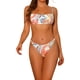 thumbnail image 1 of Conjunto de bikini bandeau colorido con estampado de hojas para mujer, 2 piezas, con lazo y tirantes ajustables, traje de baño, ropa de baño, grande, rojo, 1 of 5