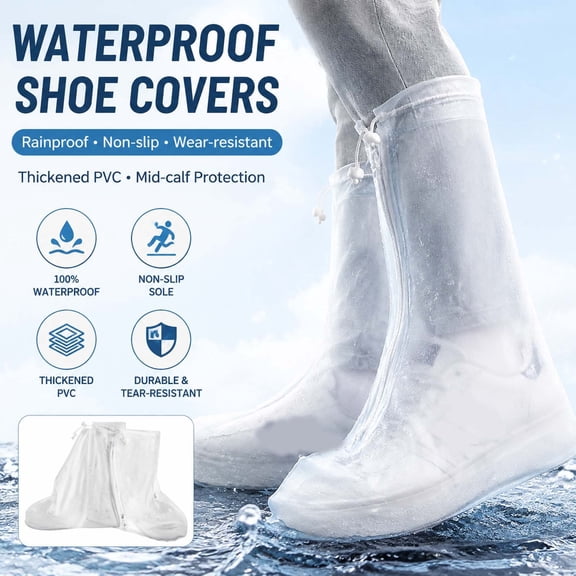 100% Waterproof Shoe Covers for Rain, L, Clear Thickened PVC Rain Shoe Covers for Walking, Cycling, Camping and Travel, Non-Slip and Durable