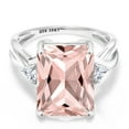 thumbnail image 2 of Gem Stone King 10K White Gold Peach Nano Morganite and White Moissanite 3 Stone Engagement Ring for Women (6.76 Cttw, Emerald Cut 14X10MM, Trillion 4MM, Size 6), 2 of 5