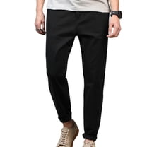 SWSMCLT Men's Chino Pants Solid Cotton Fitted Trousers Casual Pants Lightweight Stretch Cuffed Flat Front Ankle Length Slim Fit Tapered Leg Harem Streetwear Black 44