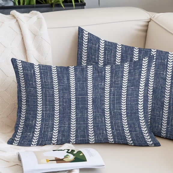 Navy Blue Stripes King Size Pillow Cover, Pillowcase Protectors with Zipper, Breathable Decorative Throw Pillow Case Cover, Vintage Rustic Simple Lines Pattern Pillow Shams for Couch Sofa 20x36Inch