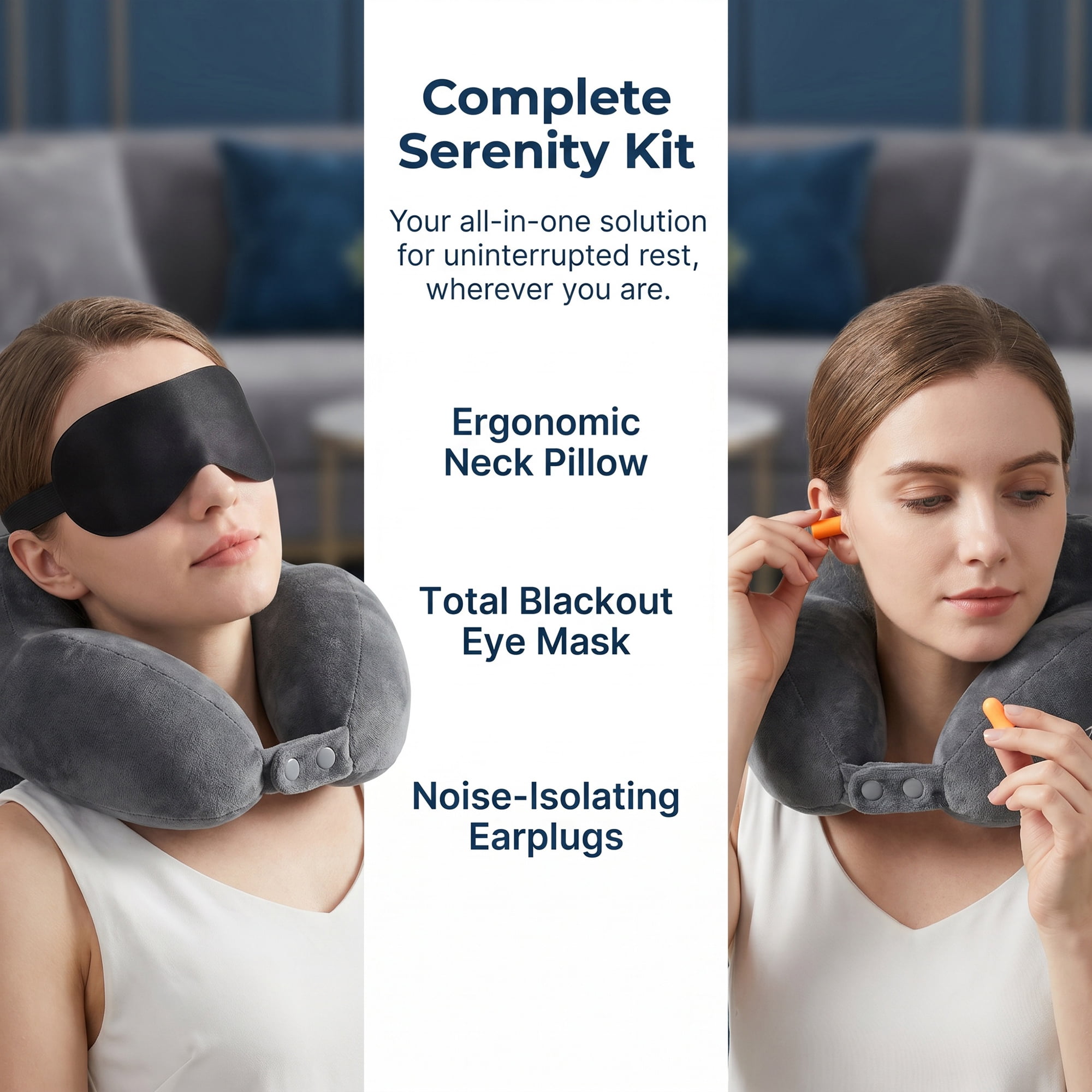 Unique Bargains PP Cotton U Shape Neck Pillow with Earplugs and Eye Mask Gray 11"x10"x4"