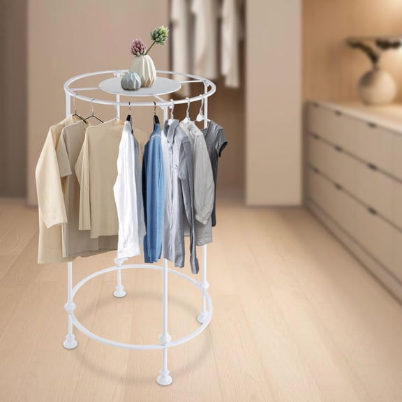 White Iron 70*130cm Round Clothing Display Retail Rack Bearing 99Lbs Floor-Mounted Clothes Rack Rotary Display Rack