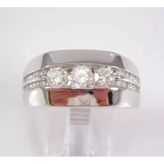 Forever Jewels 1Ct Round Moissanite Mens Pinky Wedding Ring 14K White Gold Plated