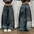 thumbnail image 3 of Pantalones vaqueros holgados informales con bordado de calavera americana para mujer Y2K Street Harajuku Vintage gótico de cintura alta Joker pantalones de pierna ancha, 3 of 5