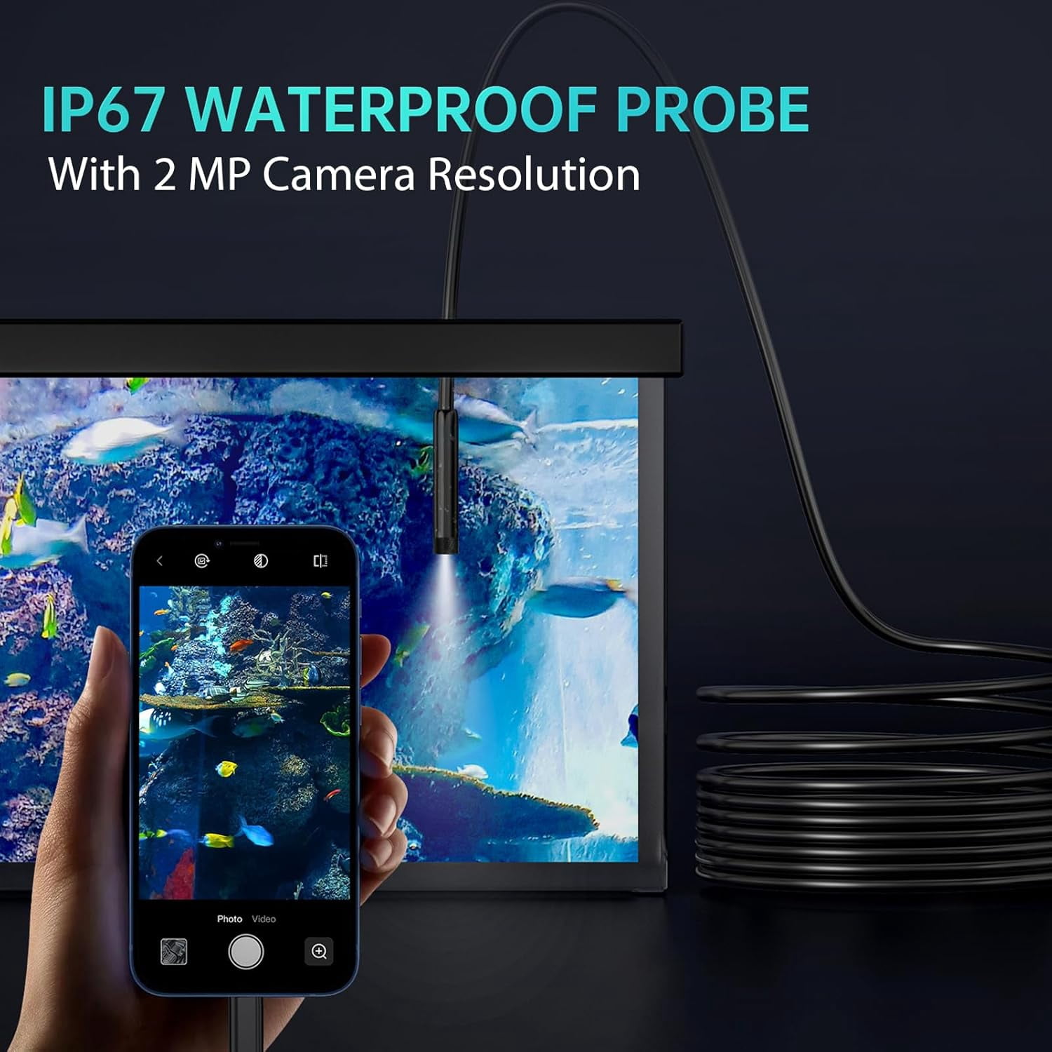 Endoscope Camera with Light, 1920P HD Borescope Inspection Camera, 16.4Ft Semi-Rigid Cord Scope Camera with 6 LED Lights, IP67 Waterproof Snake Camera for iPhone, Ipad, Android and Windows