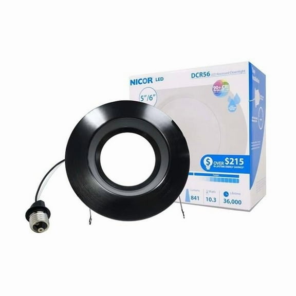 Nicor Lighting DCR561081202KBK 0.83 in. 853 Lumen Black LED Recessed Downlight Retrofit Light Fixture in 2700K