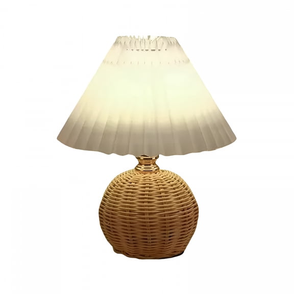 HIBIBUD 2026 New Small Wicker Lamp Wicker Table Lamp Pleated Lampshade Usb Vintage Bedside Lamp Farmhouse Lamps for Decoration for Kitchen Counter Necessities for New Home Cool Bedroom Lights