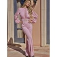 thumbnail image 6 of Women Elegant Jumpsuit Formal Sex-Y High Necked Long Sleeved Casual Straight Pantsbusiness Party Jumpsuit Pink XL, 6 of 8
