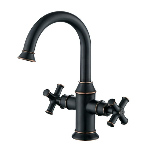 Derengge Oil Rubbed Bronze Bathroom Sink Faucet, 2-Handle Single Hole Swivel Vanity Faucet, 360 Degree Swivel Spout, with Water Supply Line, BTF-2018-NB