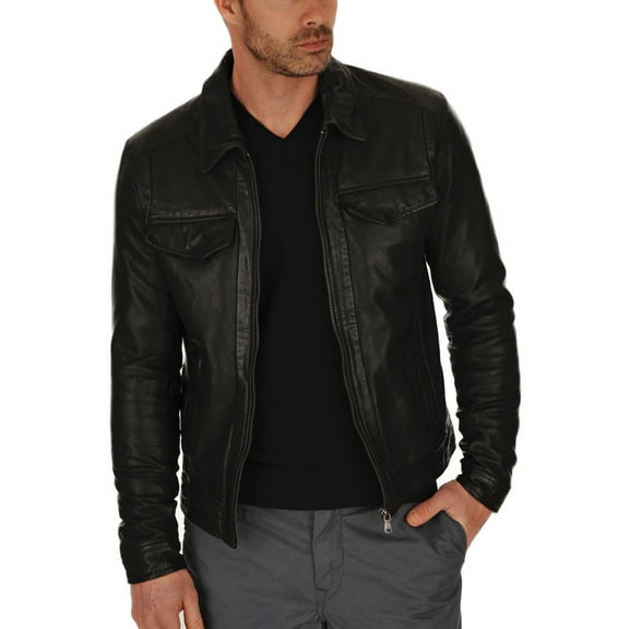 Men's Stylish Black 100% Genuine Lambskin Leather Lightweight Soft Satin lining Jackets for Men - XS Size