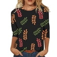 thumbnail image 1 of EQWLJWE Blouses à Manches Longues pour Femmes Hauts pour Femmes en Liquidation T-shirt Imprimé à la Mode pour Femmes Blouse à Manches 3/4 Col Rond Hauts Décontractés, 1 of 5